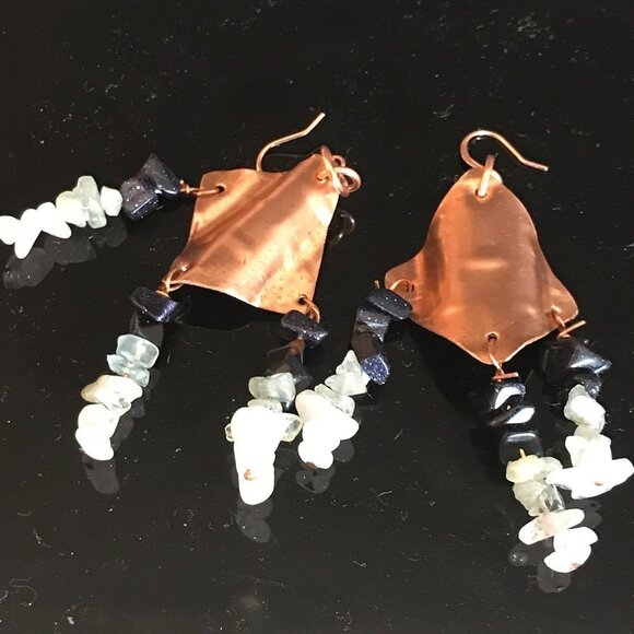 Pure Copper Earrings Sunstone Aquamarine Rose Quartz Drop Dangle Gift Diamond - Picture 5 of 6